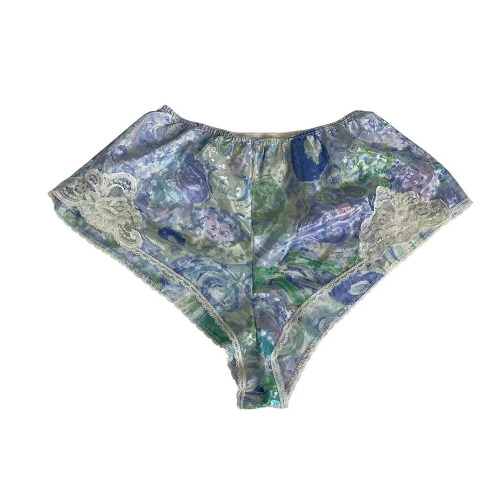 Deena Floral Satiny Lingerie Sleep Tap Shorts Women’s L Blue Green White Lace